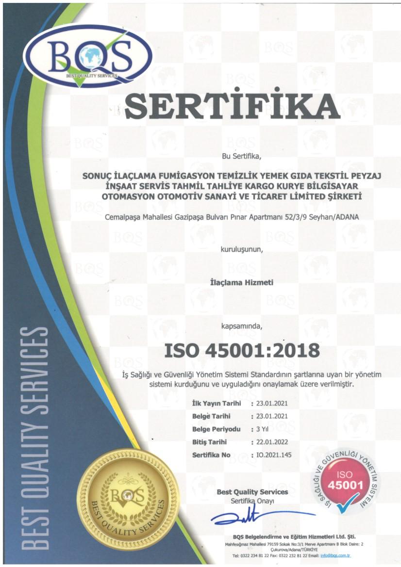 Fümigasyon Sertifika ISO 45001:2018